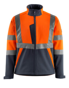Mascot workwear kiama hi vis 2 tone softshell jacket orange navy