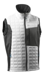 A zippered vest for Ireland's workwear with a combination of white and black colors.