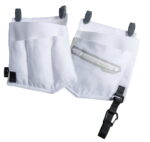 A pair of white workwear pouches with straps on them.